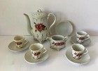 Antique Child   s Toy China Tea Set- Teapot  Sugar  Cups   Saucers  Magenta Flower