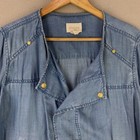 Chicos Lyocell Chambray Jacket Womens M Blue Lightweight Beach Zip Lagenlook