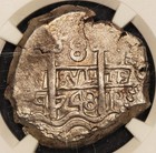1748 P Q Bolivia 8 Reales Cob Cerro Rico Hoard Silver Coin - Ngc Au 55 - Km  40