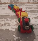 Vintage Wooden Brio Train Engine   3 Cars Oil Tanker Log Car Hook Eye Couplers