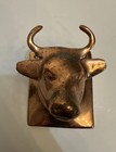 Vintage Copper Cow Bull Head Farm Kitchen Towel Apron Holder Hanger Wall Mount