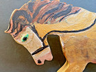 Antique Wooden Horse Pull Toy On Wheels - W  Pull String   Manually Bucks Up