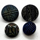 Antique Carnival Black Glass Button Lot Iridescent Luster Victorian Era