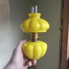 1890s Yellow Cased Glass Melon Rib Miniature Kerosene Lamp Orig Matching Shade