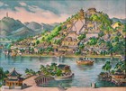 Vintage Early 20th Century Chinese Landscape Chromolithograph  summer Palace 