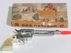 Circle    n    Mustang 500 Cast Iron Toy Cap Pistol  Nickel Finish W original Box