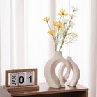  s7j  Xl Beige Ceramic Vase Set Of 2  Modern Boho Hollow Vases For Home Decor