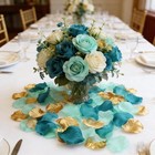 900pcs Teal Aqua Mint Gold Silk Rose Flower Petals Party Confetti Table Centerpi