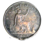 1860 Great Britain Farthing Queen Victoria  World Coin-cud Error-high Grade-005