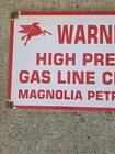 Large Vintage Mobiloil Pegasus Gas Line Crossing Porcelain Sign 15  X 8 