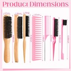 6 Pcs Boar Bristle Slick Back Hair Brush Smoothing For Smooth Pink 