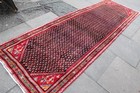 Vintage Hand Made Traditional Oriental Wool Black Red Long Runner 318x104cm