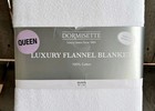 Dormisette Luxury 100  Cotton Flannel Queen Size Blanket - Made In Germany White