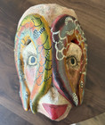 Hand-painted Serpent Folk Art Mask     Carved Wood Wall Hanging     11   