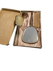 Vintage Gold Tone Hand Mirror   Brush Set Silver Gold Embossed Flowers