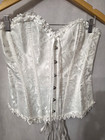 Women s White Satin Bustier Corset Top Large Floral Lace Up Ruffles Gothic Sexy
