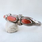 Old Pawn Navajo Sterling Silver Red Coral Cuff Bracelet 5  Small Wrist 23 3g