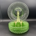 Uranium Glass Hazel Atlas Ribbon Green  set Of 8  Vintage Luncheon Plates 8   