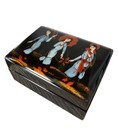 Black Lacquer Jewelry Box Set Mother Of Pearl  Inlay Three Women Hinged Lid