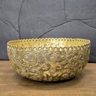 Antique Burmese Burma Hammered Repouss   Brass Offering Bowl Ritual Dance Scene