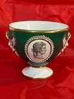 Vtg Ugo Zaccagnini Hollywood Regency Green Gilt Ceramic Pedestal Cachepot Signed