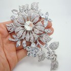 Clear Bride Flower Leaf Bridesmaid Brooch Pin Rhinestone Crystal Wedding