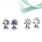 Elegant 925 Sterling Silver Jewelry Earrings Crystal Flower Petals Women 1314