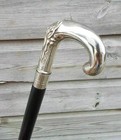 Vintage Silver Brass Handle Walking Stick Black Wooden Cane 37 Inch Handmade