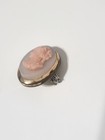 Vintage Oval Cameo Brooch Pin Pink   White Raised Woman Profile Silver Tone