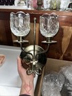 Vintage Brass Wall Sconce W  2 Candle Holders   Cut-glass Hurricane Shade 11   