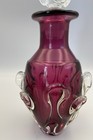 Vintage Art Glass Decanter Cranberry Red Clear Applied Glass Stopper