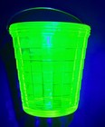 Anchor Hocking Uranium Green Glass Block Optic Ice Bucket Circa 1930 s 5 5  Tall