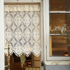 Vintage Cotton Handmade Crochet Lace Kitchen Curtain Valance Panels W  Tassel