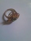Womens Gold Plated Filigree Ring Peridot Green Cz Crystal Cocktail Statement Gif