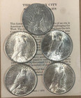 Peace Dollars 1921-1935 Lot Of 5 Uncirculated 90  Sil Ver Coin Mixed Year Us