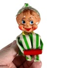 Vtg 1960s Rubber Face Knee Hugger Christmas Elf Pixie Green Striped Japan
