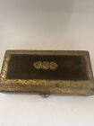 Antique vintage Brass Bound Hinged Wooden Casket Style Box