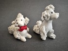 Vintage Miniature 1950s Porcelain Pair Of Spaghetti Poodles Red Bow Japan