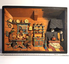 Vintage Carved Wood Folk Art Wooden Kitchen Diorama Shadow Box Men Playing Cards