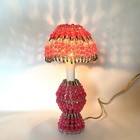Vtg Retro Safety Pin Pink Bead Lamp Shade Electric Base Nightlight Handcrafted