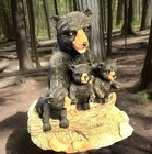 Black Bear Family Figurine Carving Resin Cubs Lake Home Cabin Rustic Lodge Decor
