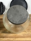 1920 s Hoosier Stippled Texture Pattern Glass  Ball Canister With Metal Lid