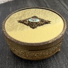 Vintage Gold Hollywood Regency Vanity Trinket Box Lidded Glass Ornate Guilloche