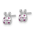 Cz Pink And Red Lady Bug Post Earrings Rhodium-plated 925 Sterling Silver