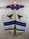 Vintage Native American Chimayo Wool Shawl Poncho Southwestern Thunderbird