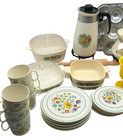 Vintage Chilton Globe Plastic Floral Kids Play Kitchen Set  Dishes Usa 38 Pc Lot