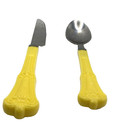 Vintage Yellow Plastic Handle Spoon   Knife Utensil Set Retro Flatware