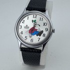 Vintage Lorus Goofy Quartz Watch Unisex Silver Leather run Backwards new Battery