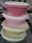 Tupperware Vintage Servalier Bowls One Touch Set Of 4 Bowls W  White Lids New