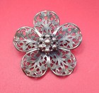 Vintage Beau Sterling Silver Flower Filigree Floral Pin Brooch Estate Jewelry